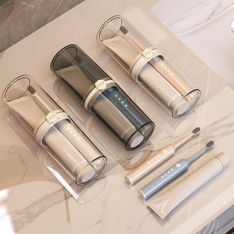 Travel Toothbrush Cup PET Transparent Leakproof with Holder for Hotel Bathroom, Portable Couples Set Dental Organizer Case Gift