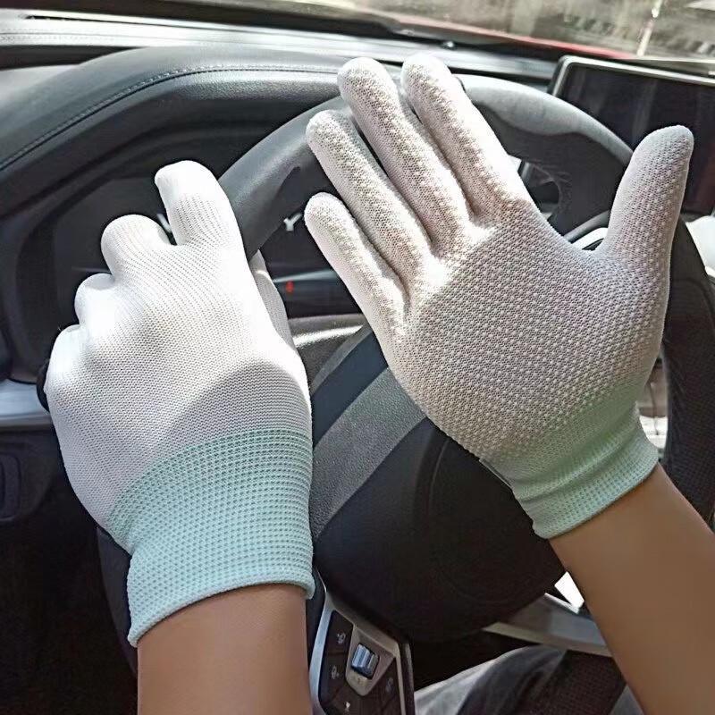 White Nylon Dotted Disposable Work Gloves