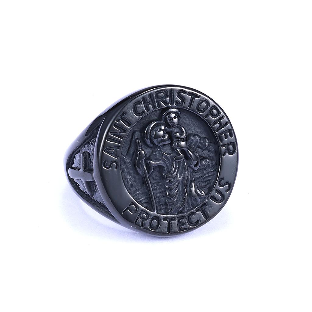 Vintage Archangel Saint Christopher Ring Stainless Steel Mens Jewelry Durable Stylish Gift