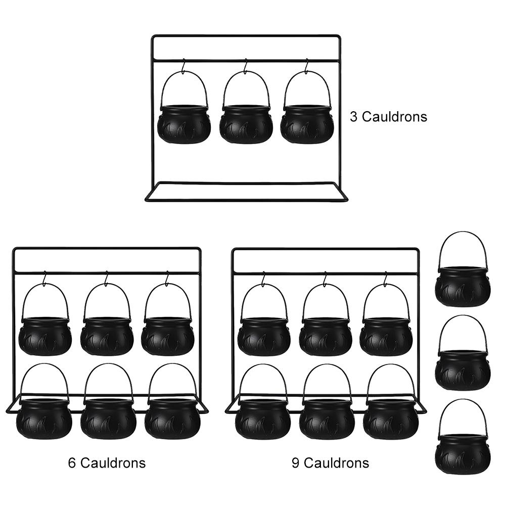 3/6/9Pcs Trick Or Treat Candy Bucket with Handle & Holder Witches Decorative Pot Multi-function Cauldron Candy Bowl Party Favors