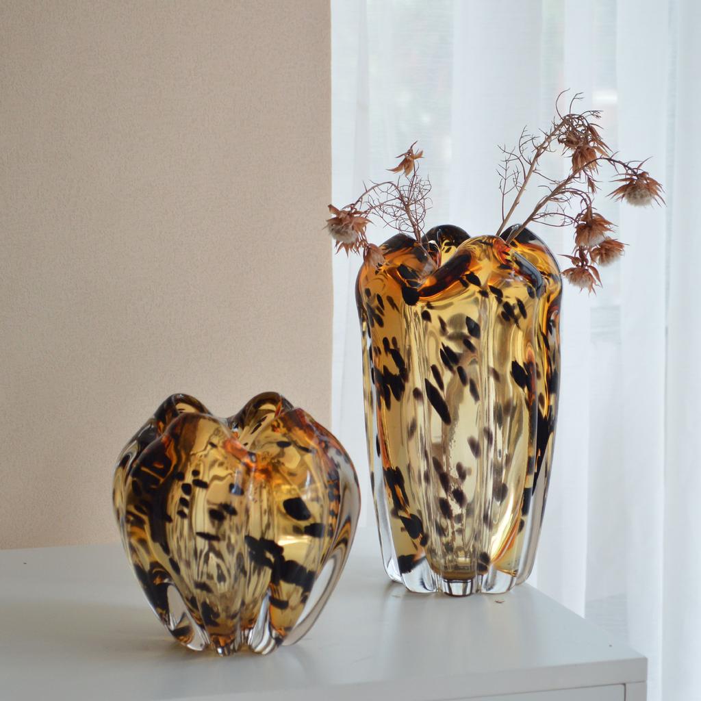 Průhledná Skleněná Váza Skvrny s Leopardím Vzorem Váza na Květiny Hydroponie Terárium Doplňky pro Aranžování Květin Domácí Dekorace