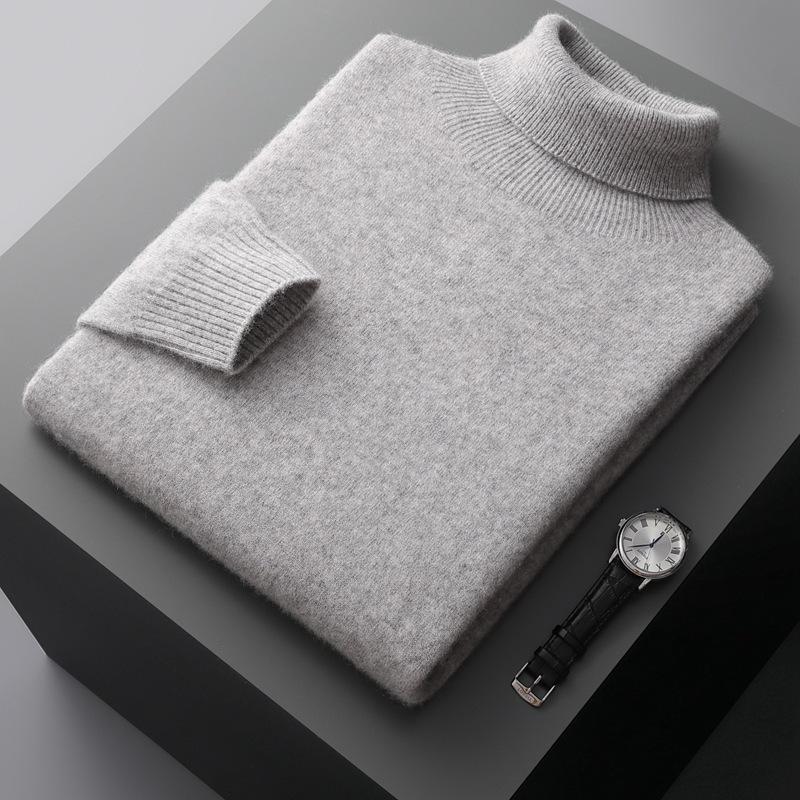 Men's High-Neck Cashmere Pullover Sweater, Autumn/Winter 2025, Loose Knitwear.