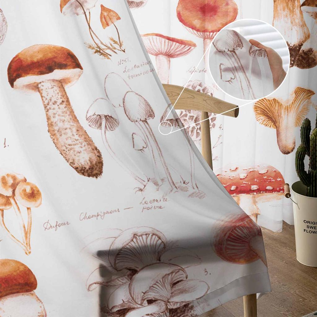 Vintage Pilz Herbst Transparente Vorhänge für Kinderzimmer Wohnzimmer Voile Fenstervorhänge Tüll Vorhänge