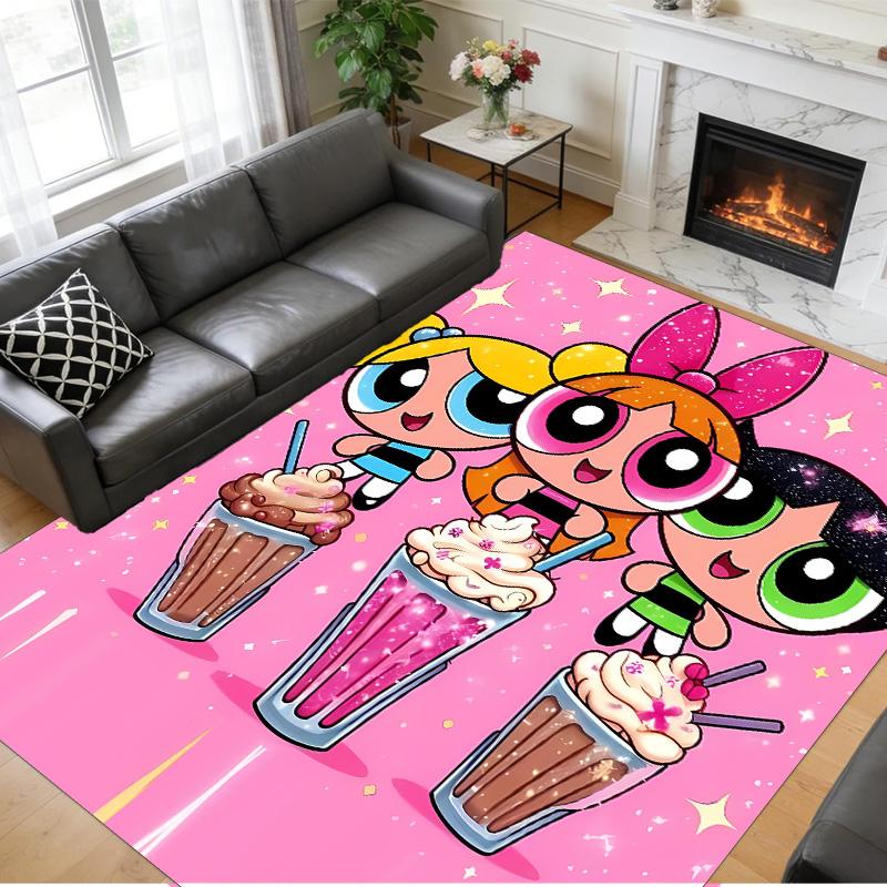 Anti‑Slip Crystal Velvet Floor Rug, The Powerpuff Girls Design Carpet for Indoor Living Bedroom Home Decoration