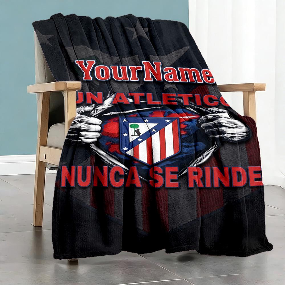 Atletico Madrid Personalized Name Blanket Lightweight Customizable Blanket Soft Warm Cozy Throw For Chair Living Room Sofa Livingroom for All Occasion