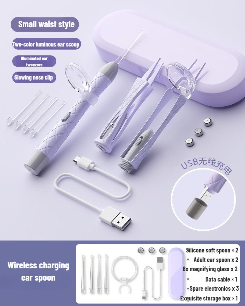 LED Ear Wax Removal Tool Kit USB Rechargeable Stainless Steel Soft Silicone Tips Portable Storage Box For Home Daily Cleaning