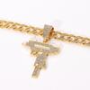 Einzigartiger Mode Große Waffe Iced Out Anhänger Cuban Link Kette Halskette, Silber/Gold Plated Hip Hop Iced Out Schmuck für Damen Party
