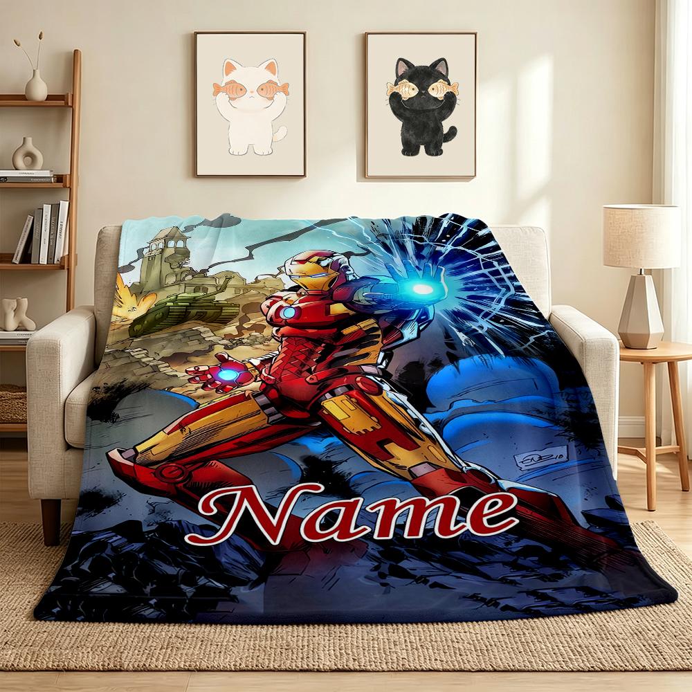 Custom Name Iron Man Flight Flannel Blanket Throw Blanket Soft Warm Sofa Bed Decor Unique Gift