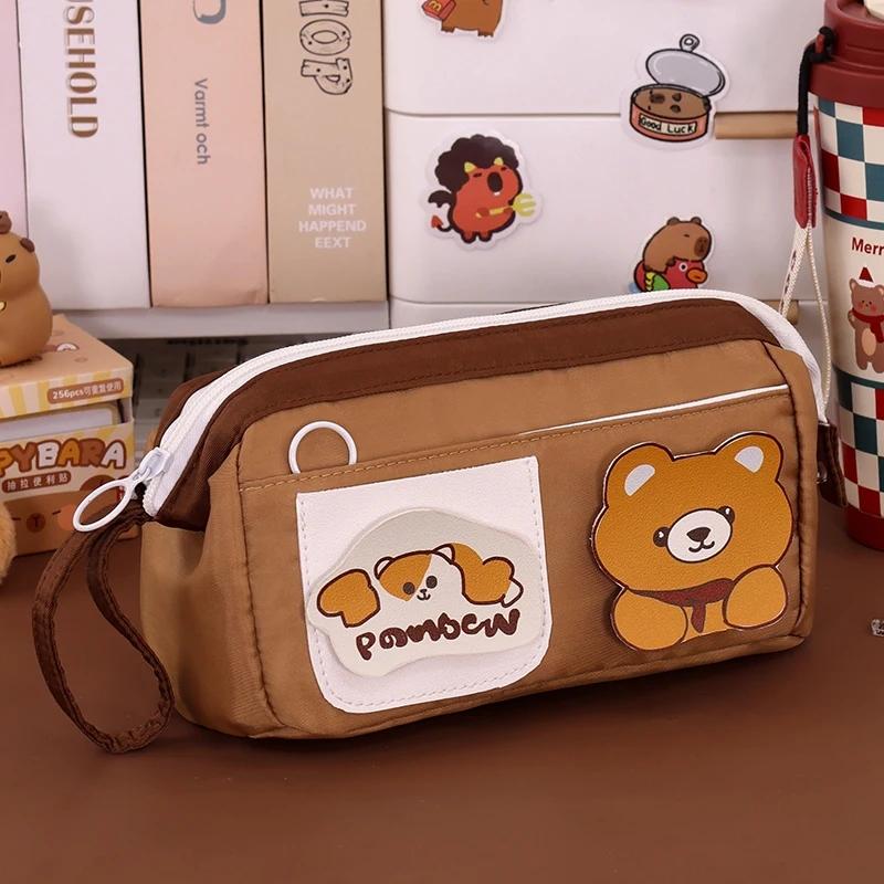 

Cute Bear Pencil Bag Aesthetic School Cases Girl Stationery Holder Bag Large Capacity Children Pen Case Students School Supplies коричневий