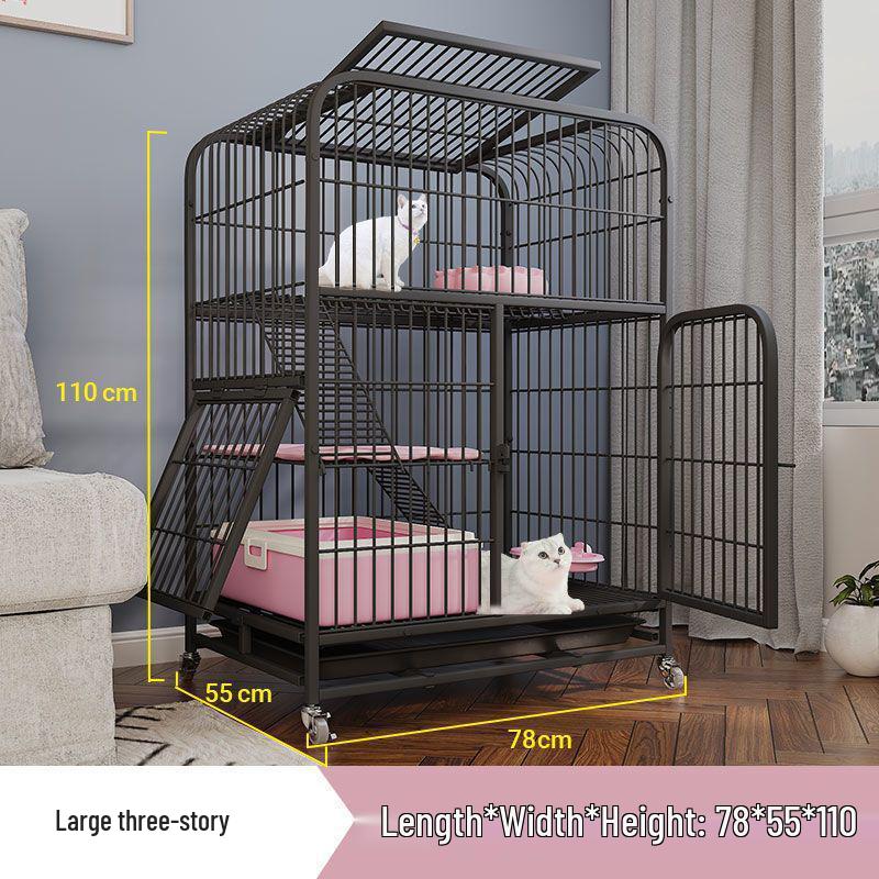 Cat Villa with Integrated Litter Box - Spacious, Secure Indoor Cage for Cats