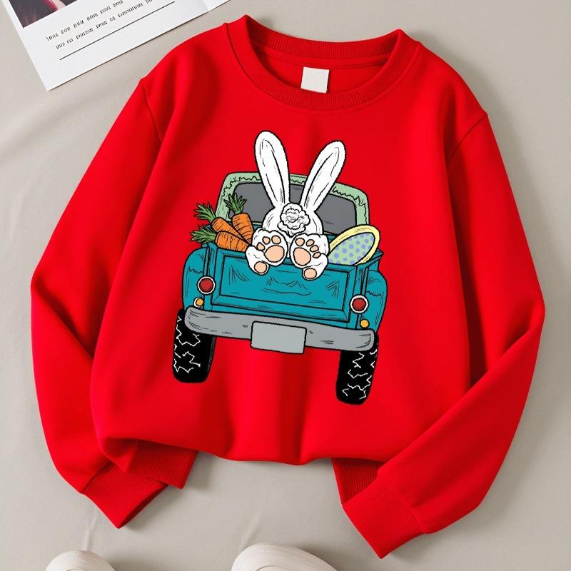 Kids Crewneck Long Sleeve Sweatshirt,Easter Bunny Driving Truck With Carrots Print