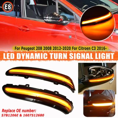 For Peugeot 208 2008 2012 2013 2014 2015 2016 2017 2018   Citroen C3 Dynamic LED Side Mirror Blinker Flowing Light