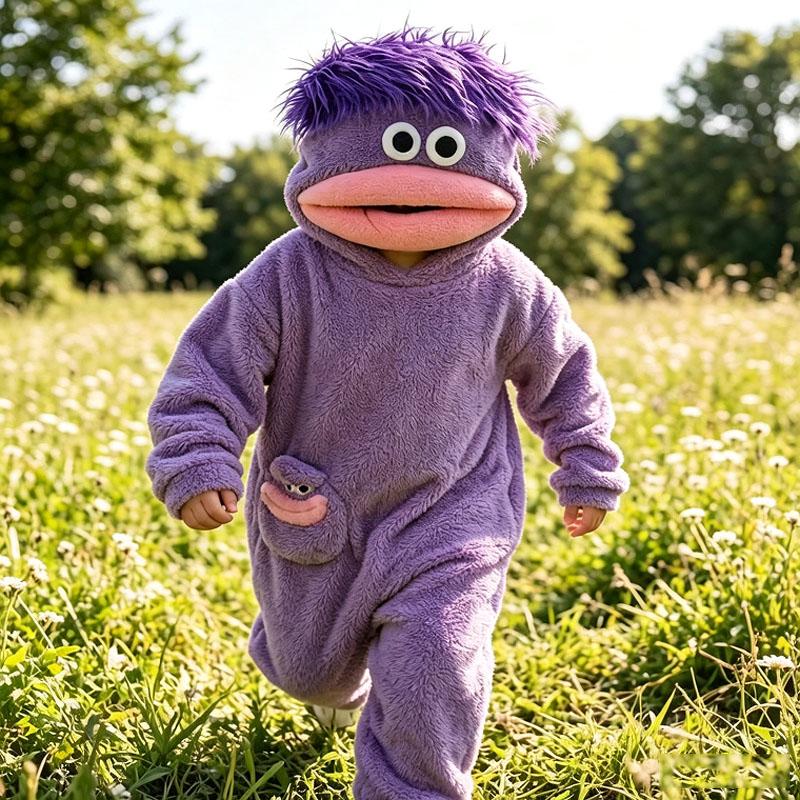 Pyjama Monstre à Grande Bouche pour Enfants Pyjama Drôle Doublé Polaire Corail Pyjama à Capuche Dessin Animé Nouveau pour Enfants