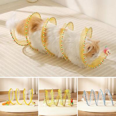 Cat Tunnel Toy Spiral Kitten Toy Foldable Design Easy To Install Interactive Spiral Cat Tunnel with Feather Toy