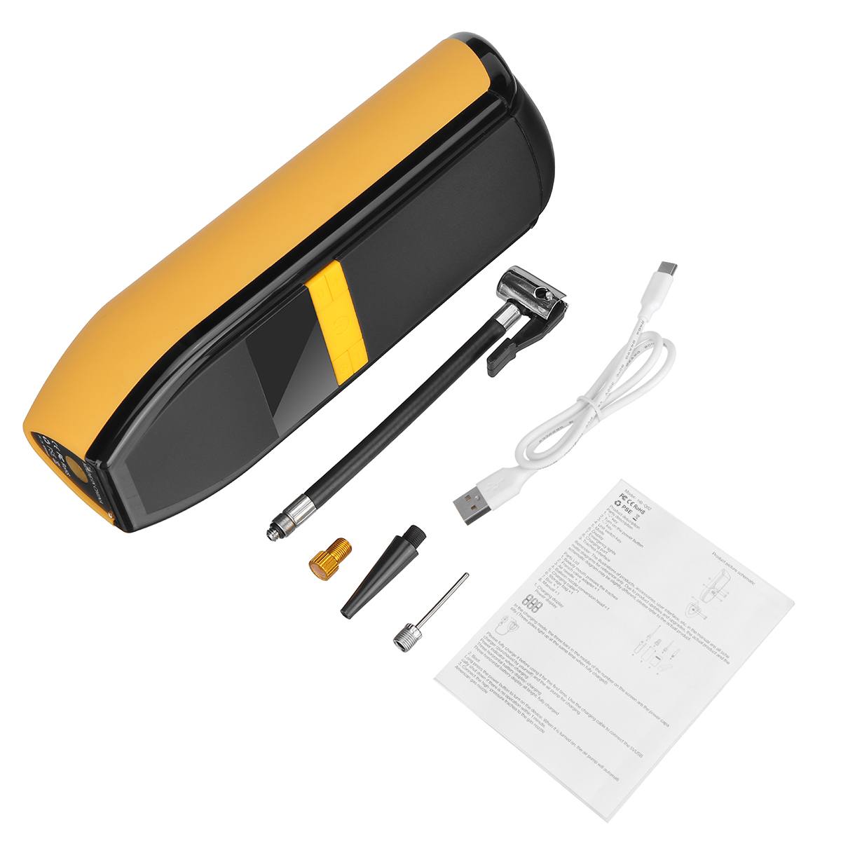 

Насос для накачивания шин, автомобильный воздушный компрессор 4000 мАч 150 фунтов на кв. дюйм, электрический автоматический воздушный насос для автомобиля, мотоцикла, велосипеда, надувной жёлтый