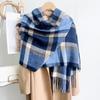 Women S Blue Plaid Faux Cashmere Scarf Warm Neck Wrap For Winter
