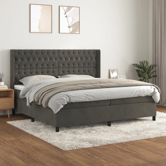 3132880 vidaXL Lit à sommier tapissier et matelas Gris foncé 200x200cm Velours
