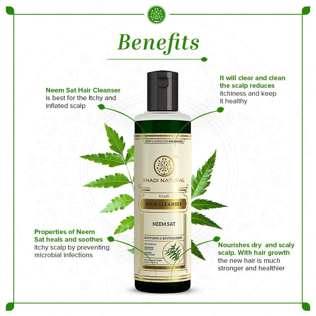 Khadi Natural Neem Sat Shampoo 210ml Pack of 1 for Thick, Strong, Nourished Hair, Sulphate & Paraben Free