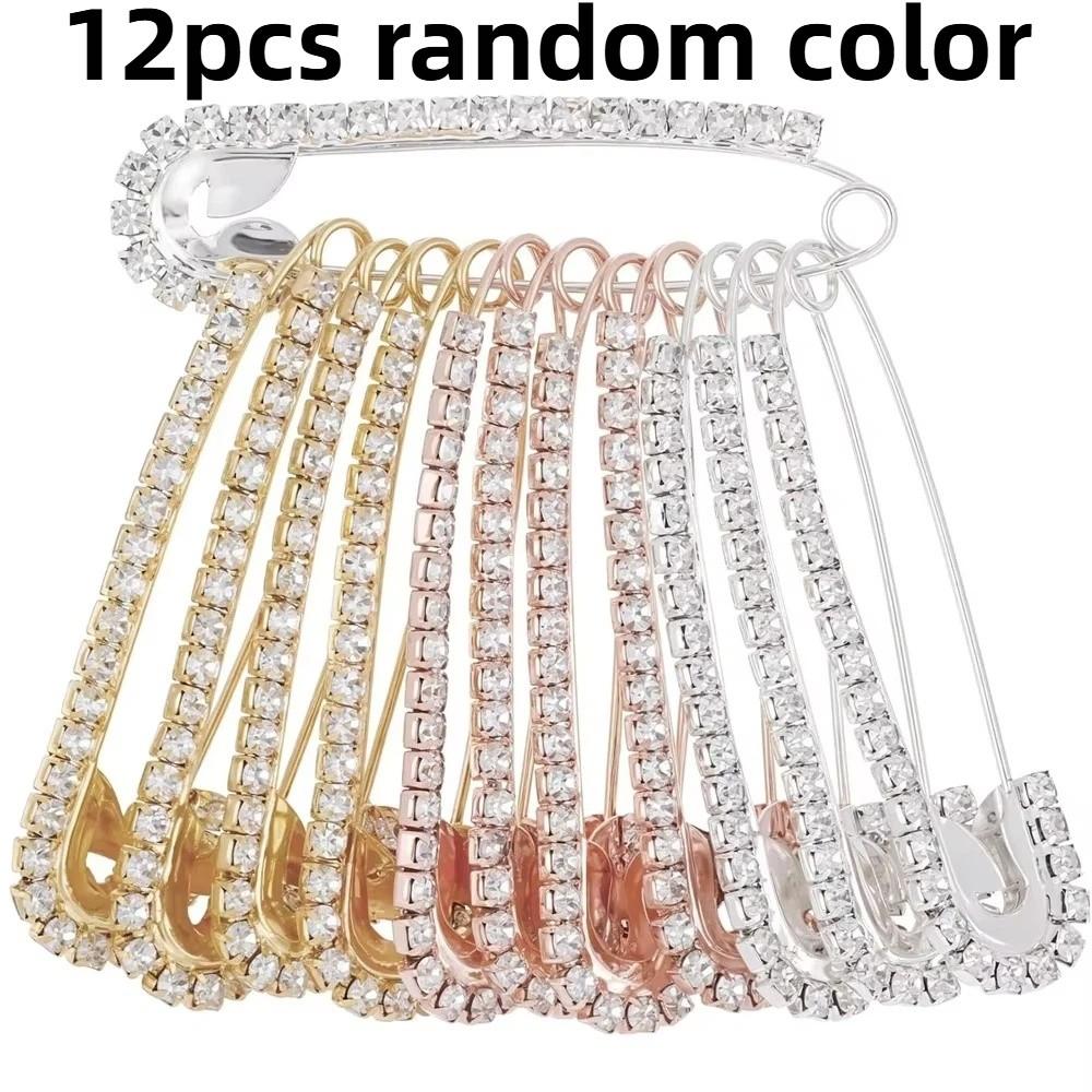 

12PCS Shiny Pins Rhinestone Safety Pins Silver Rhinestone Crystal Brooch Pin Shawl 12 PCS