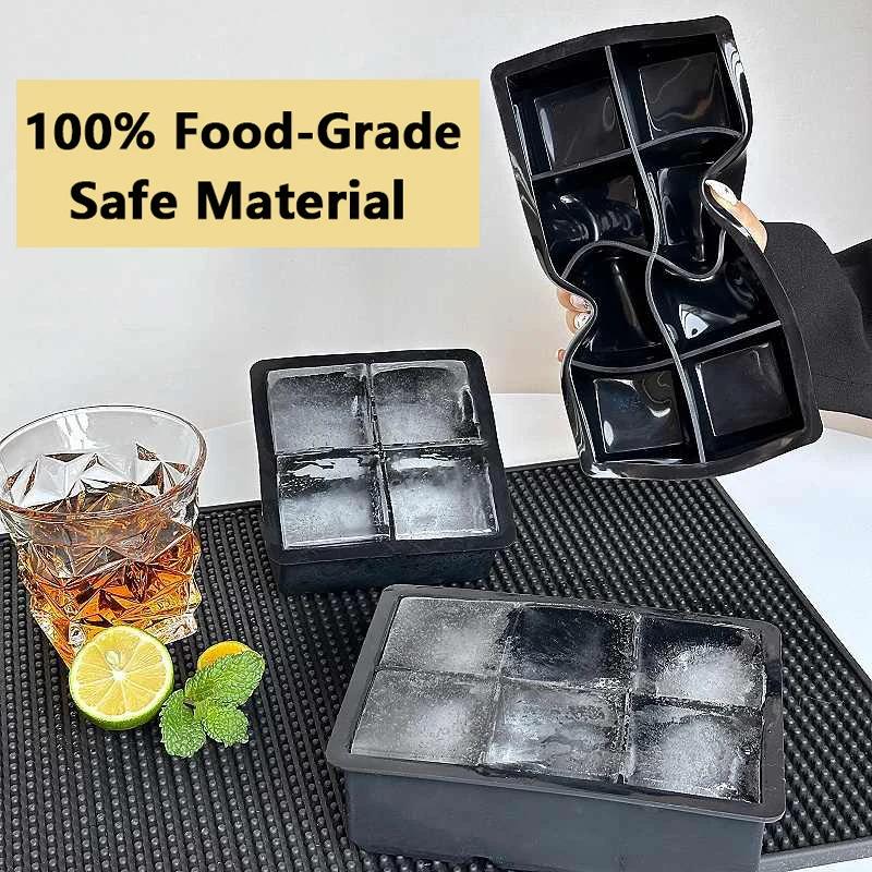 Ice Cube Tray Silicone Ice Mold Large Ice Cube Mold Square Ice Cube Maker Ice Cube Tray 4/6/8 Grid for Whiskey Cocktail Ice Mold