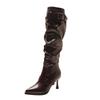 Pointed Toe Thin Sole Stiletto Heel Plus Size Pleated Mid-leg Boots Women's Shoes