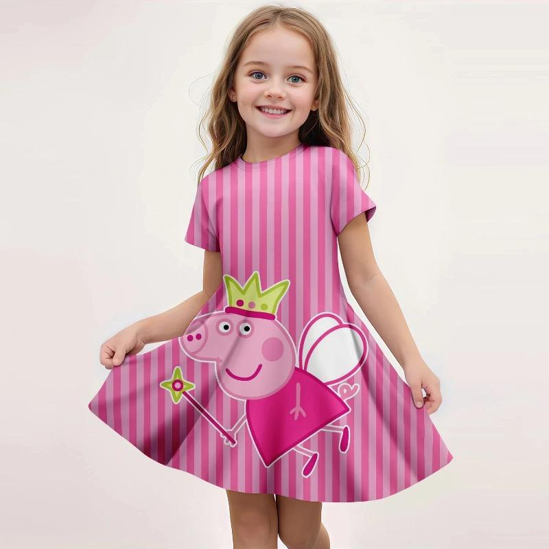 Summer Girls Cute Dress Peppa Pig Cartoon Print Casual Fashion Beach Sundress Soft Lightweight Breathable Dress