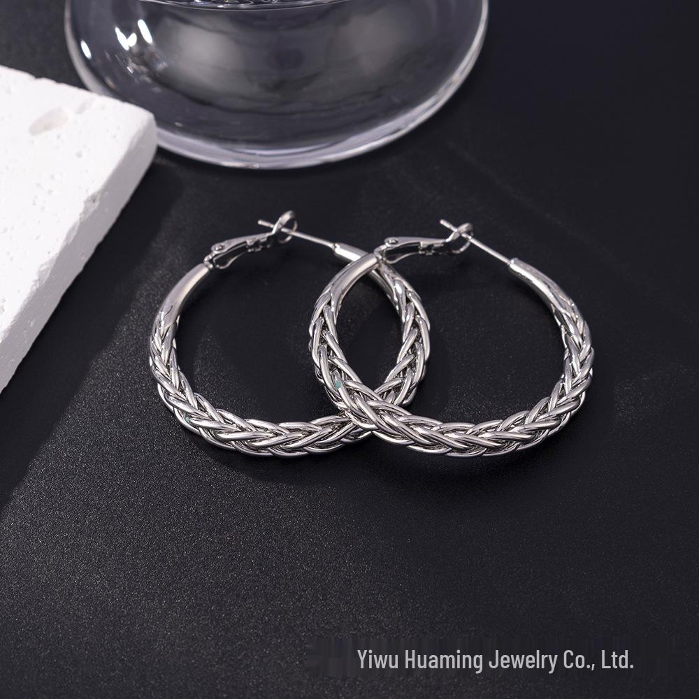 Silver Needle Circle Earrings, Fashionable High-End Copper Ear Hoops, Light Luxury, Versatile Jewelry Accessory.