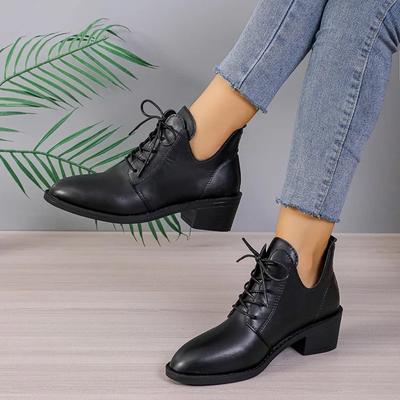 Ladies Shoes High Quality Cross-tied Women's Boots Fashion Solid Casual Boots Women New Pointed Toe Ankle Boots Heels Women
