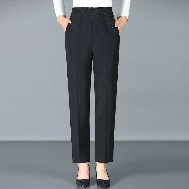 Plus Size High Waist Elastic Pants for Middle-Aged Women - Straight Leg, Casual Grandma Pants