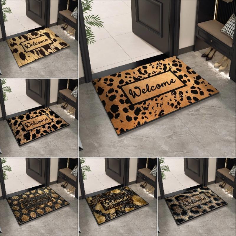 Leopardenmuster Willkommens-Eingangs-Fußmatte Waschbar Innen Außen Bodenmatte Rutschfest Flur Badteppich Heimdeko Teppich