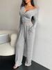 Trendiger Herbst/Winter V-Ausschnitt Weitbeiniger Jumpsuit Set für Damen