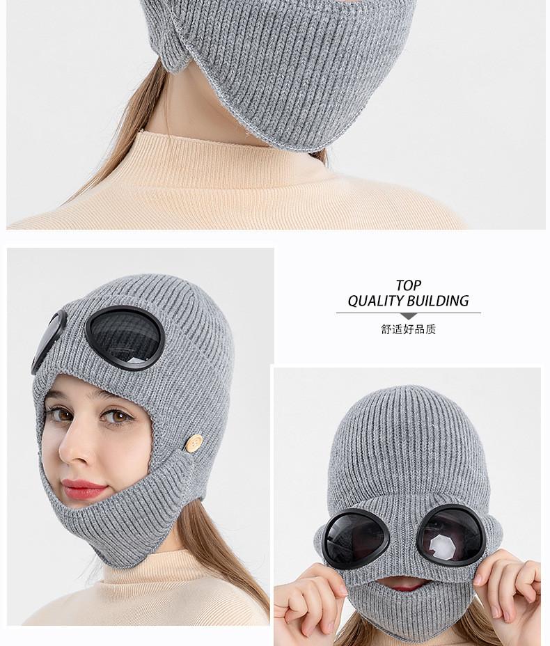 Damenbrille mit Brille, samtige Strickmütze aus warmer Wolle und Gesichtsschutz