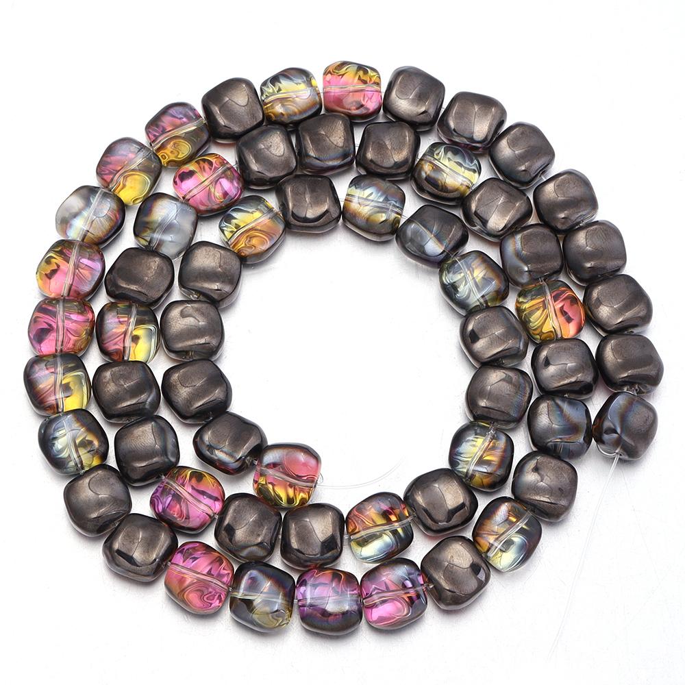 

1 String Irregular Square Glass Beads Colorful Plated Loose Spaced Flat Beads For DIY Charm Bracelet Necklace Supplies Wholesale
