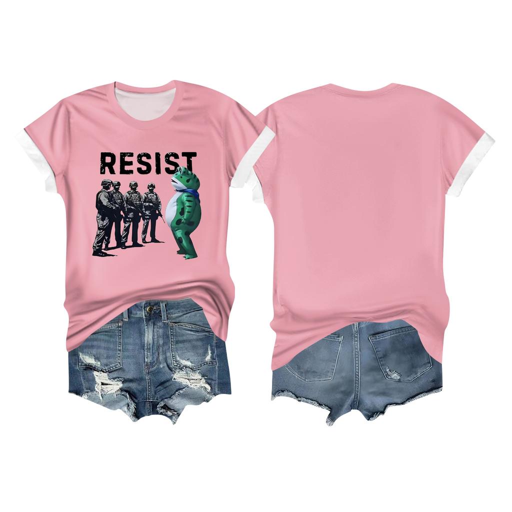 Women's Casual Printed T-shirt Round Neck Pullover Short-sleeved Top