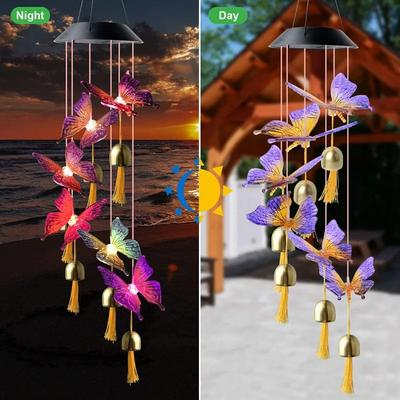 Butterfly Solar Bell Wind Chime,Color Changing Solar Wind Chime,Outdoor Waterproof Wind Bell Light For Home Garden Decoration