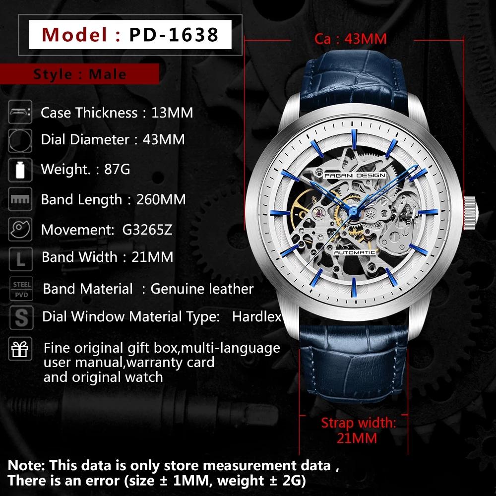 PAGANI DESIGN Marke Mode Sport Lederuhren Herren Luxus Automatisch Mechanisch Skelett Wasserdichte Uhren Relogio Masculino