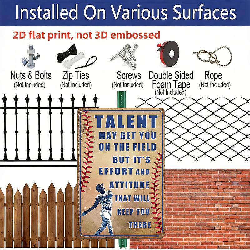 2D Flat 1pc Baseball Motivational Quote Metal Sign 7.87x11.81inch - Aluminum Inspirational Sports Decor for Home, Garage, Man Cave, Sports Room