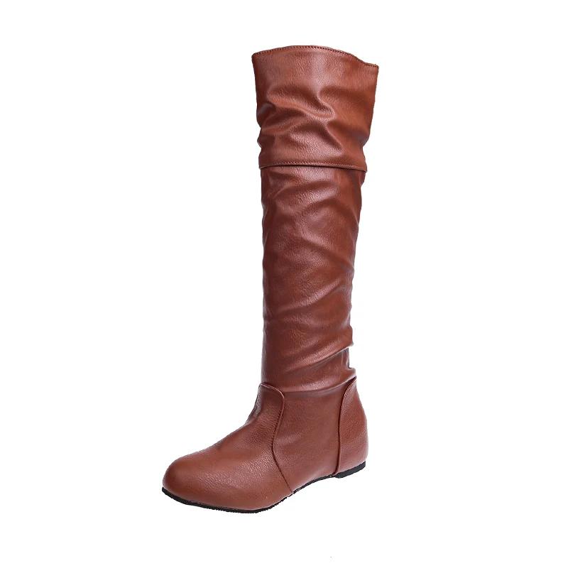Autumn New Women's Thigh High Boots Fashion Plus Size Pionted Toe Wrinkle Flat Knee High Knight Boots for Women Botas De Mujer