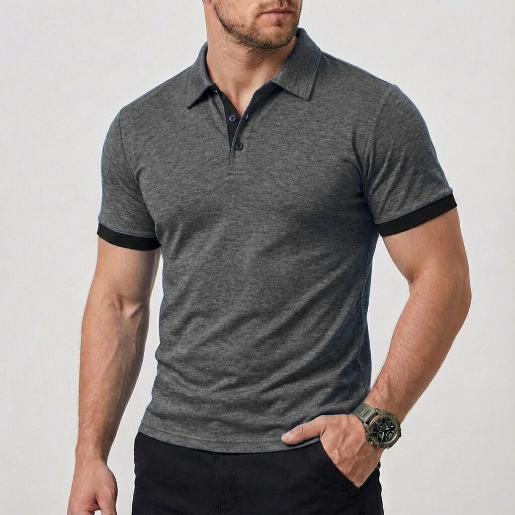 Herren Sport Freizeit -farbig Kragen-gestreiftes T-Shirt - Herren American- Kragen Kurzarmhemd