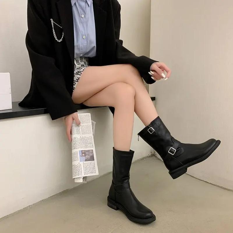 Retro Western Cowboy Boots Women's New 2025 Brown Ort Soft Leather Mid-Calf Riding Boots Thi Heel  Boots