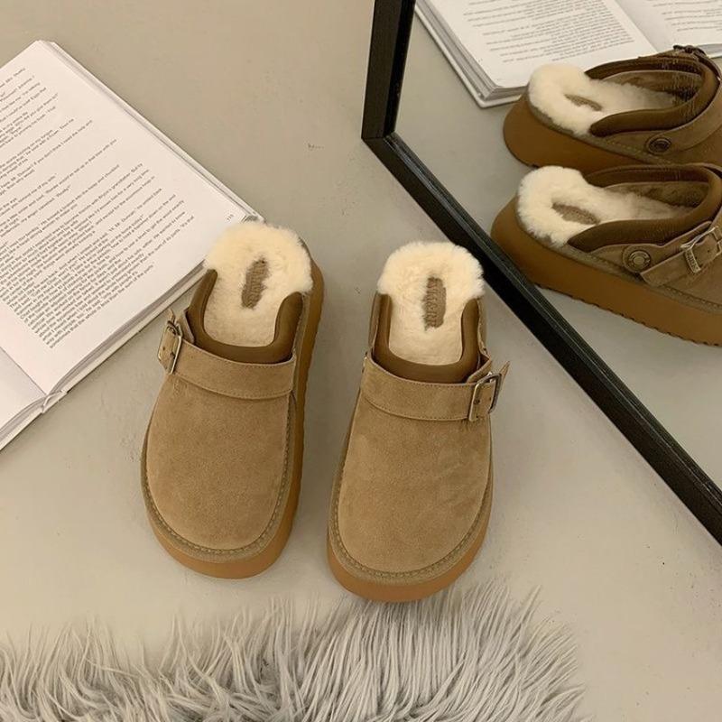 

Thick-soled Shoes, Half Slippers, Women s Height-increasing Shoes with Fleece, One-foot Flip-top Cotton Slippers 40