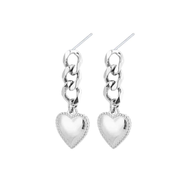 925 Silver Ear Needle Exquisite Heart Pendant Hoop Earrings Fashion Geometric Zircon Stud Earrings Women's Fine Jewelry