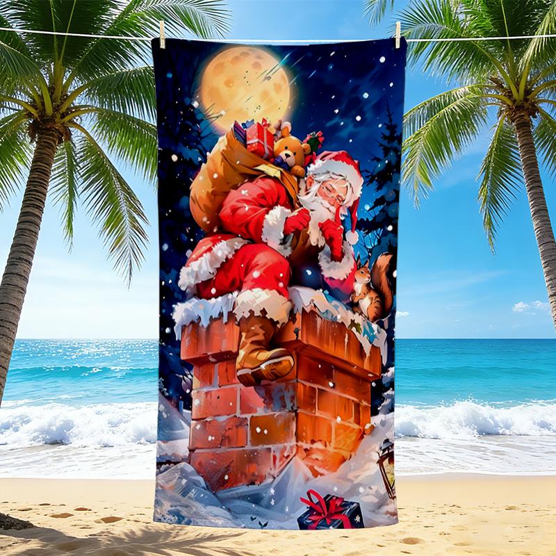 1Pc Santa Claus Climbs Chimney Beach Towel Quick Dry Multiuse For Beach Pool Gym Yoga Home Travel Christmas Halloween Xmas Gift S1123