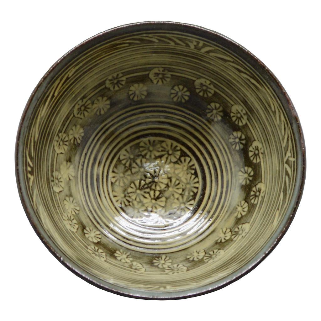 Nakamura Yohei Matcha gray Diameter x Height Flat tea Old paper box included bowl, Size 14.8 6.2cm bowl, Mishima,