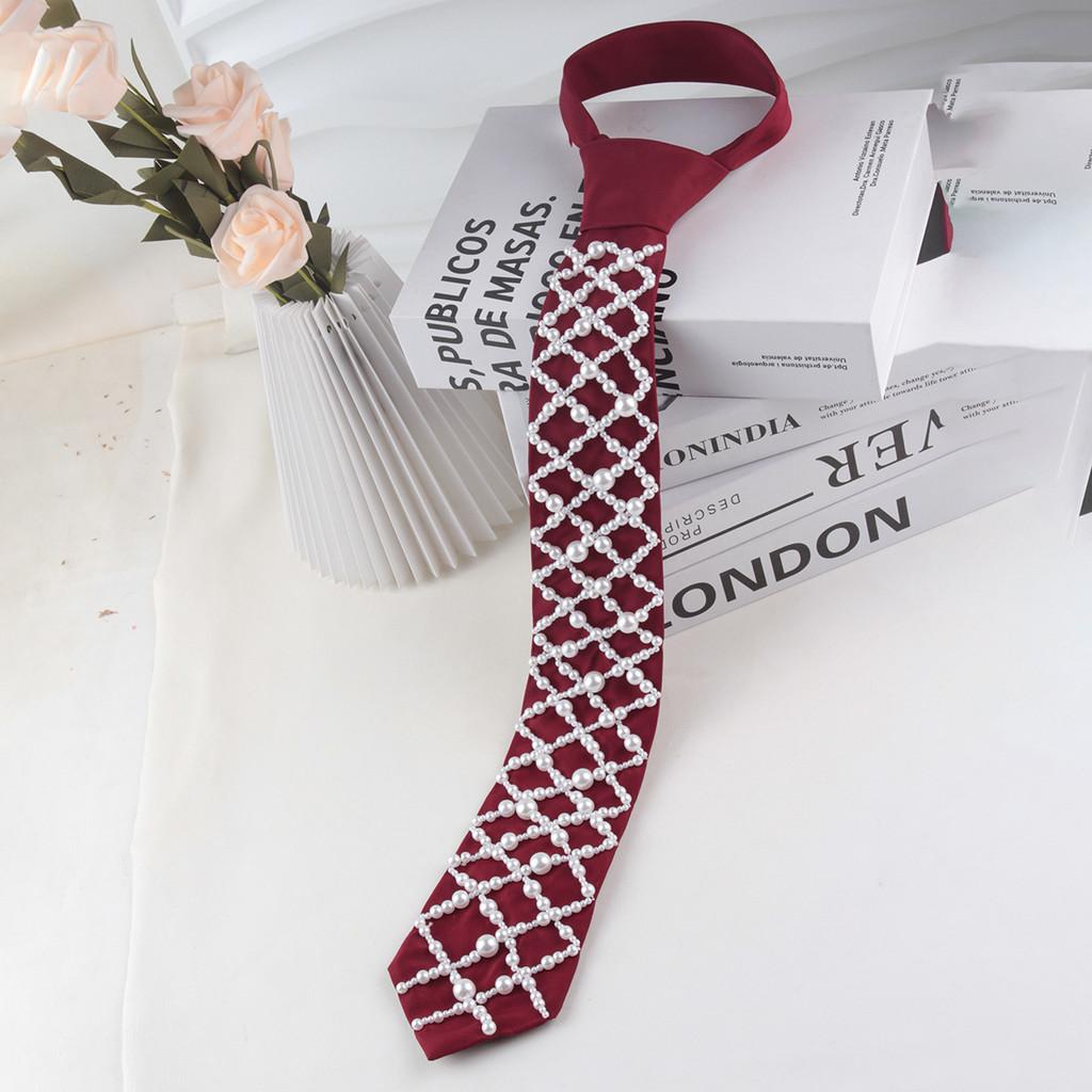 Modern Pearl Embellished Polyester Tie With Geometric Pattern For Adults Casual Wear