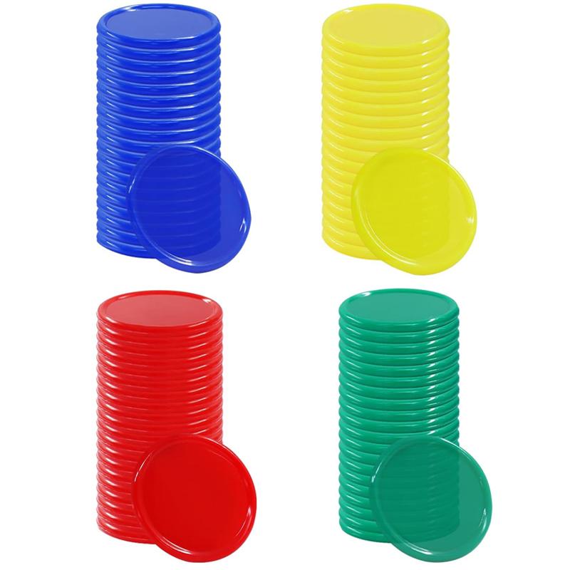 40Pcs Plastic Poker Chips 4 Colors Bingo Markers Learning Counters ( Red Yellow Blue Green )Size 37Mm Math Games For Kids Adults