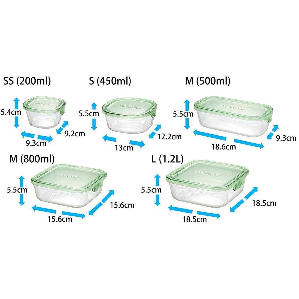 Iwaki Glass Storage Set of Pack Heat-Resistant Containers, Green, 5, & Microwave, PSC-PRN-5G