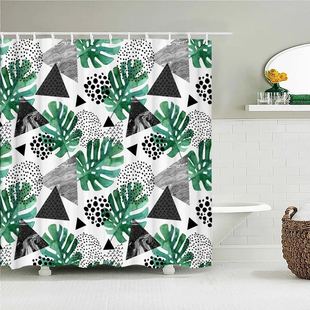 Waterproof Fabric Shower Curtain Printing Fresh Green Plant Leaves Bathroom Curtains Polyester Decoration Bath Screen With Ho