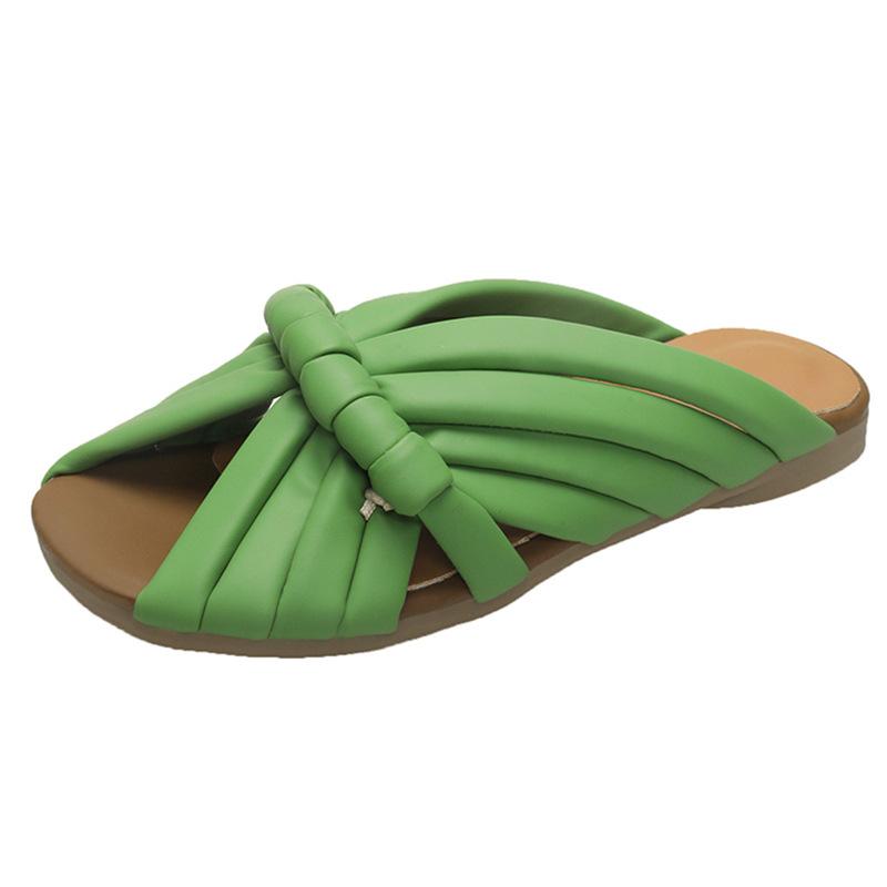 2025 Summer New Fish Mouth Cool Slippers Women's Handmade Retro Mori Niche Design Low-heeled Leather Slippers Outdoor Wear
