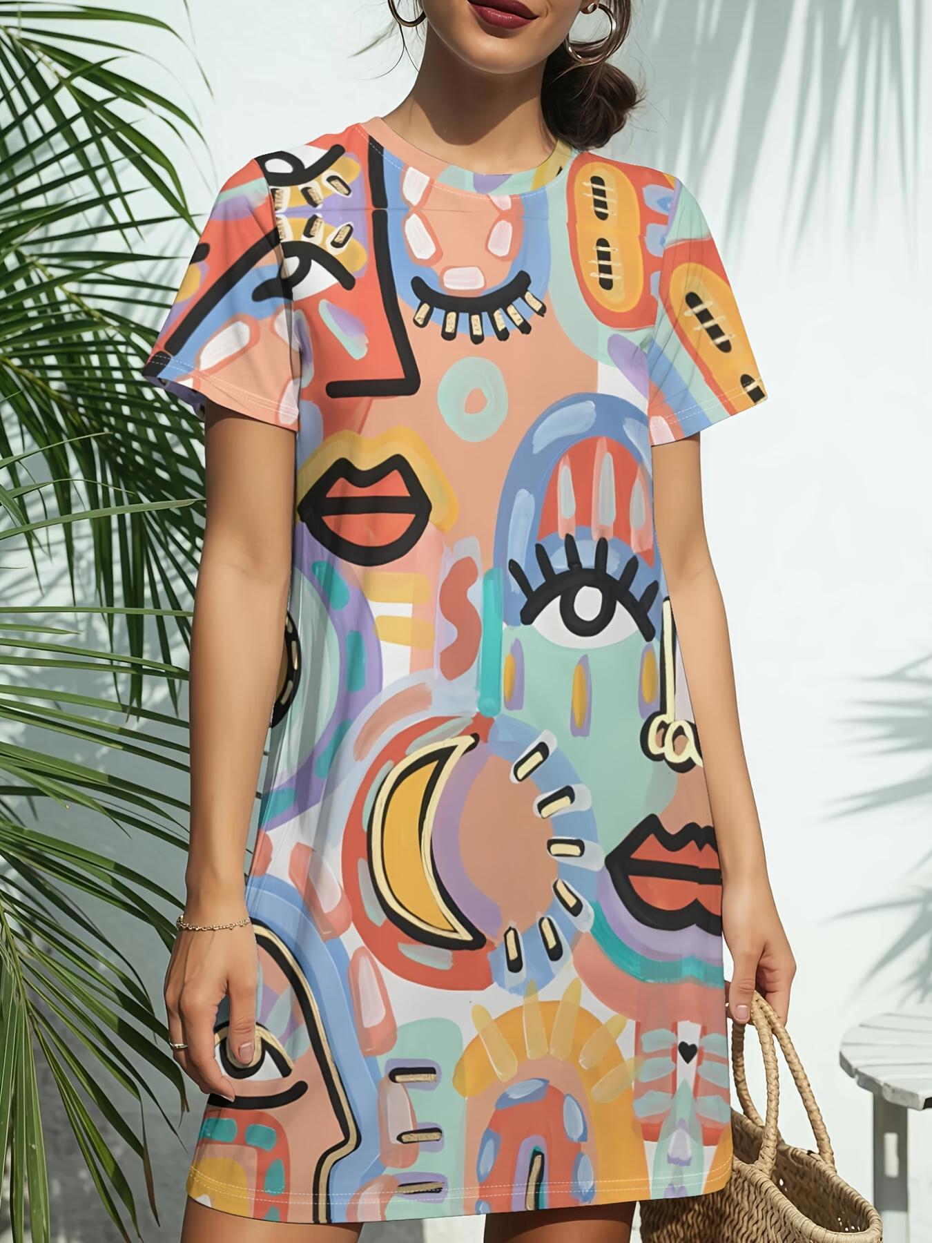 

Women s Short Sleeve T-Shirt Dress with Crew Neck - American Face ; Suitable for Daily Wear. Dating. Birthday Gifts Spring Summer Casual Dress Non- 9XL дубильна кора